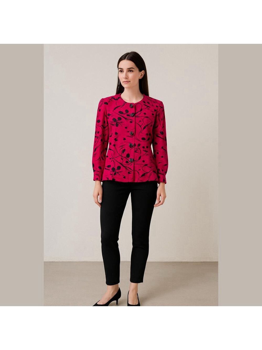Vintage Chelsea Hot Pink Black Abstract Print Rayon Blouse Top Size 14 80s 90s - Picture 2 of 7